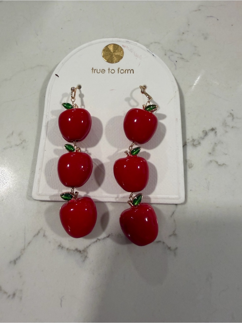 True to Form Kids Red Apple Drop Earrings